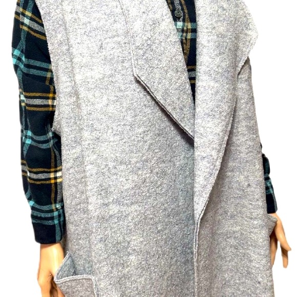 Tahari Wool Blend Open Front Womens Vest Cardigsn 2X Gray Sleeveless Long - Picture 4 of 6